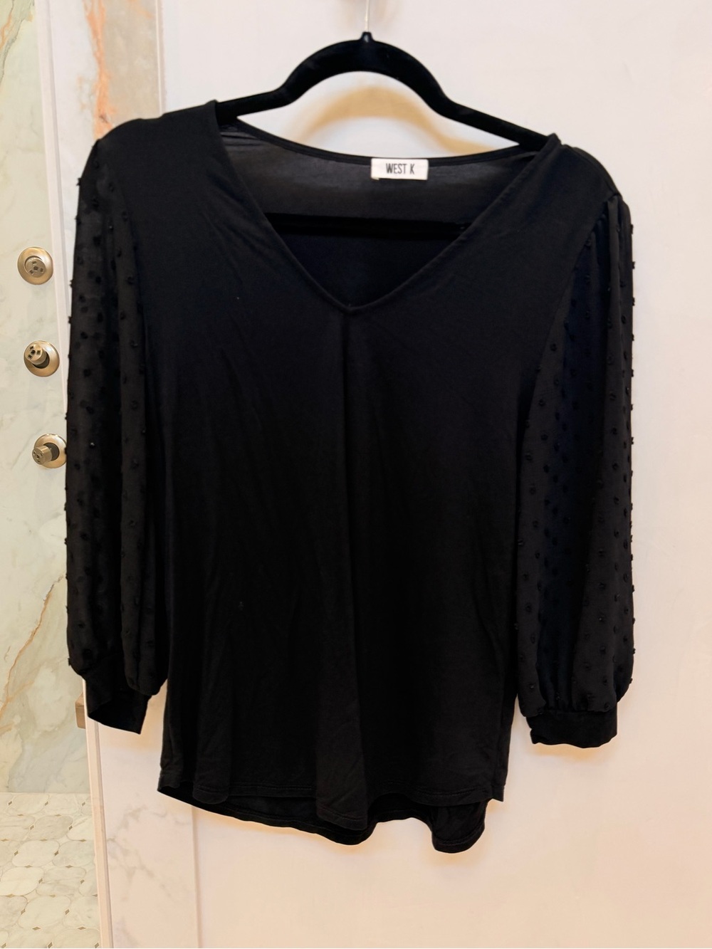 West K Black V-Neck Puff-Sleeve Blouse